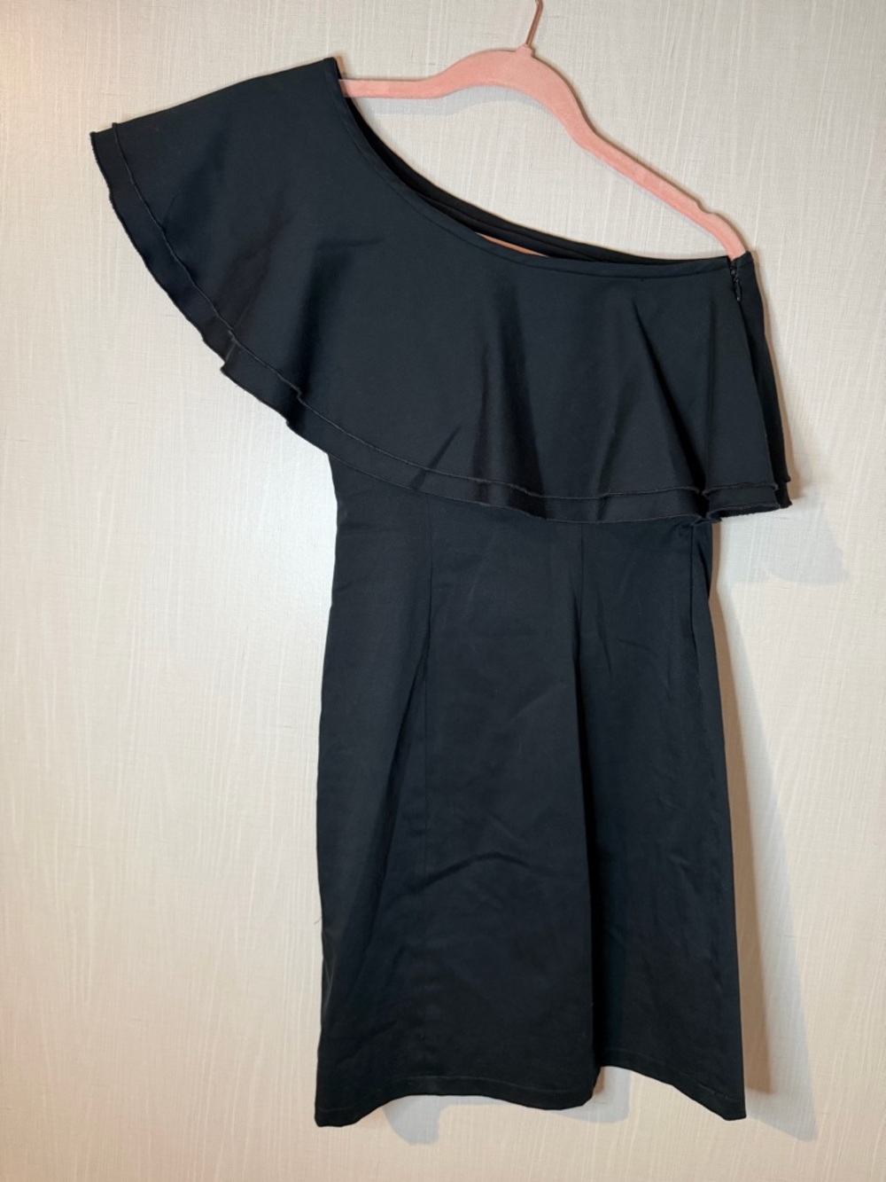 Alexis Twill One-Shoulder Black Ruffled Bodycon Sheath Dress XS - Picture 3 of 4